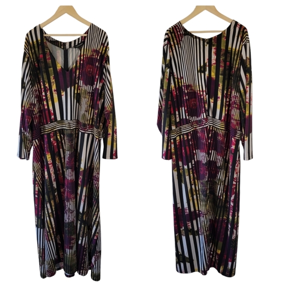 Ashley Stewart Multicolor Striped Floral Maxi Dress Sz 34/36 Long Sleeve Stretch - Picture 12 of 12